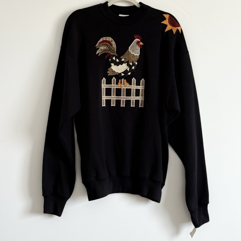 Vtg Rooster Graphic Sweatshirt Womens XL Farm Cottage Bird Country USA Deadstock - Picture 2 of 10